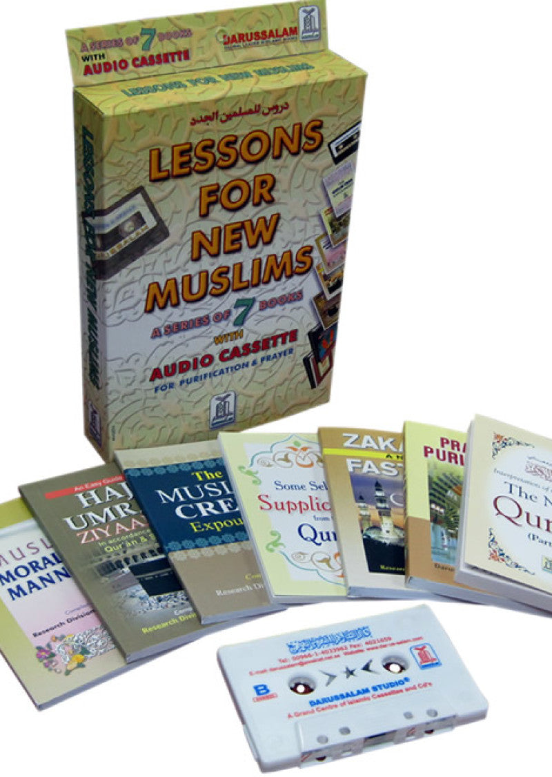 Lessons for New Muslims (7 Books Set): A series of 7 pocket size books with Audio Cassette for Purification and Prayer are enclosed in a beautiful box.