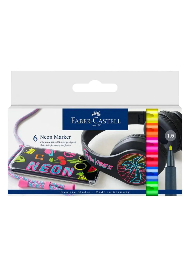 FABER CASTELL NEON MARKER, CARDBOARD WALLET OF 6