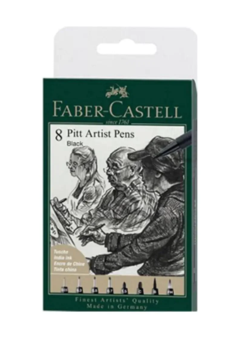 FABER CASTELL PITT ARTIST PEN PACK OF 8 (BLACK)