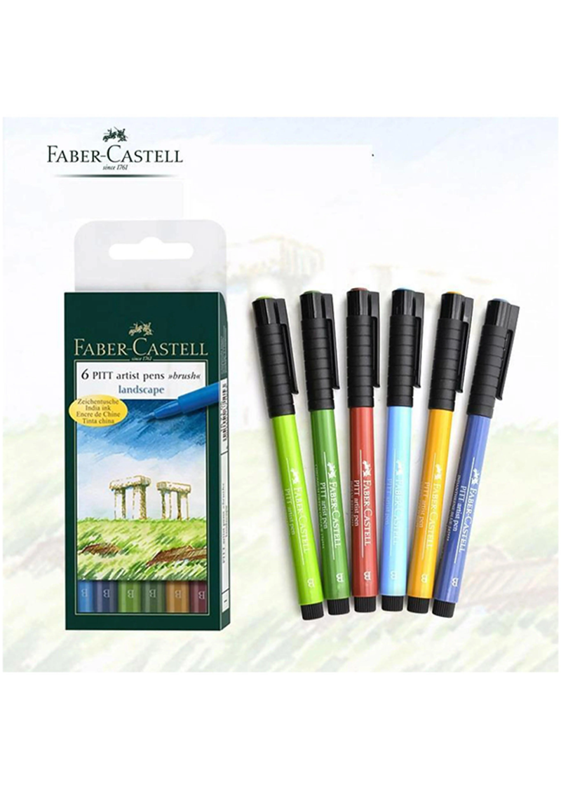 FABER CASTELL PITT ARTIST 6 BRUSH PEN WALLET SET LANDSCAPE