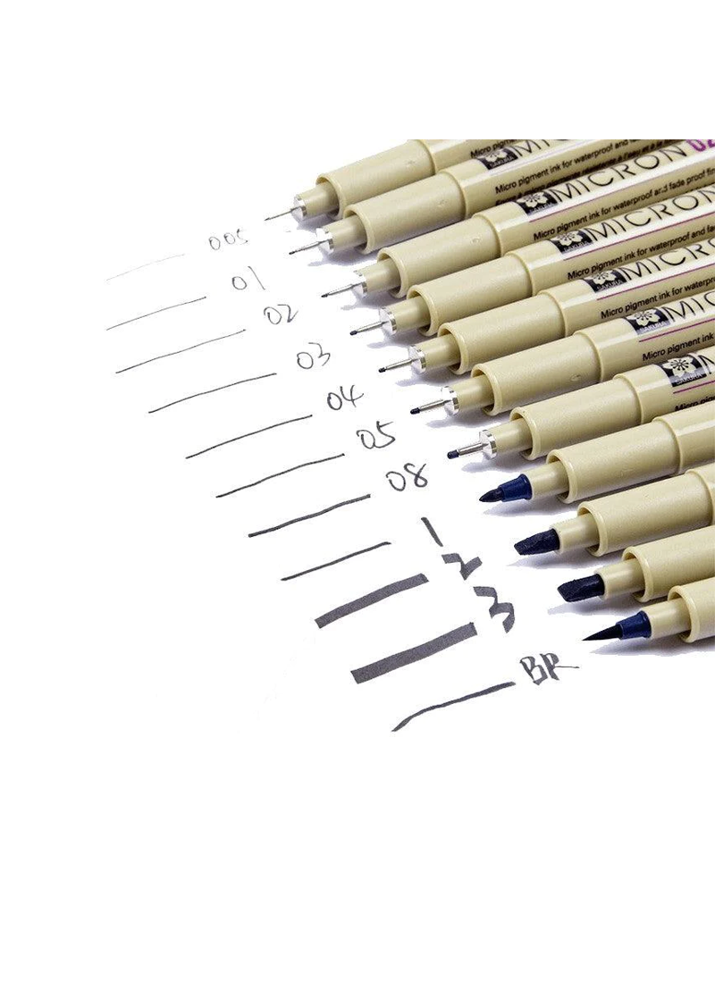 Sakura Pigma Micron Pen Black XSDK 0.05, 0.1, 0.2, 0.3, 0.4, 0.5, 0.8 & Brush Tip (Each)