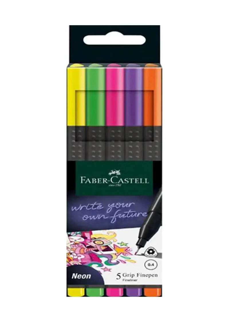FABER CASTELL GRIP FINEPEN PACK OF 5 NEON